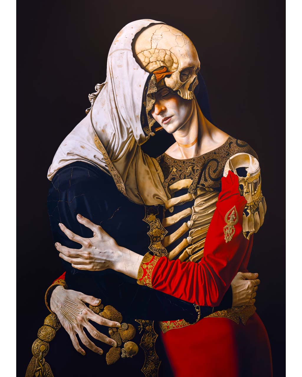 A dramatic surreal art poster showing two figures in a final embrace,