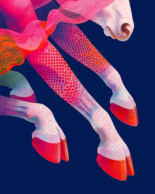 Close-up view of animal hooves on a dark surface.