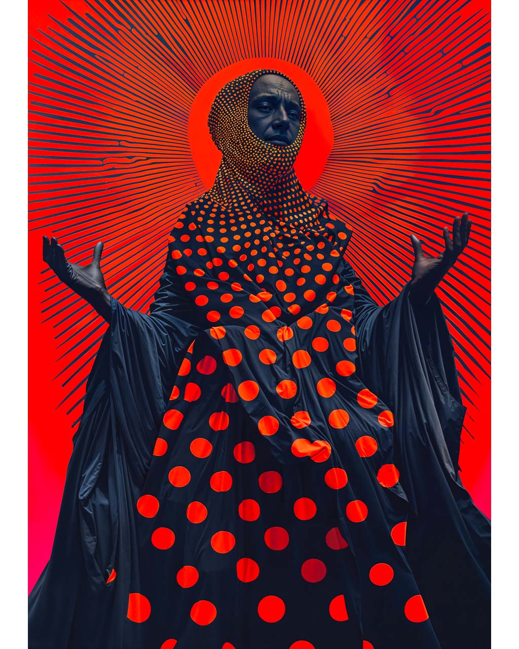 Surreal art poster featuring an esoteric character emitting mystic rays.